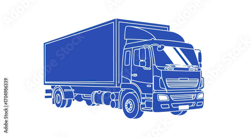 Detailed Blue Line Drawing of a Box Truck.