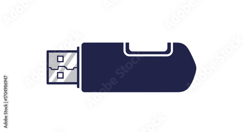 Simple dark blue USB flash drive illustration isolated on white.