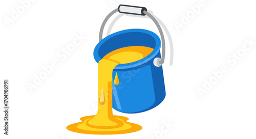Spilling Yellow Liquid from a Blue Bucket.
