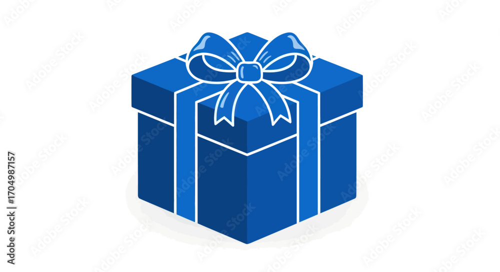 Fototapeta premium Blue Gift Box With Ribbon Bow Illustration.