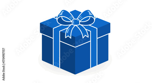Blue Gift Box With Ribbon Bow Illustration.