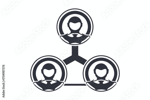 Interconnected monochromatic network displays a clear hierarchy across three linked avatar profiles 