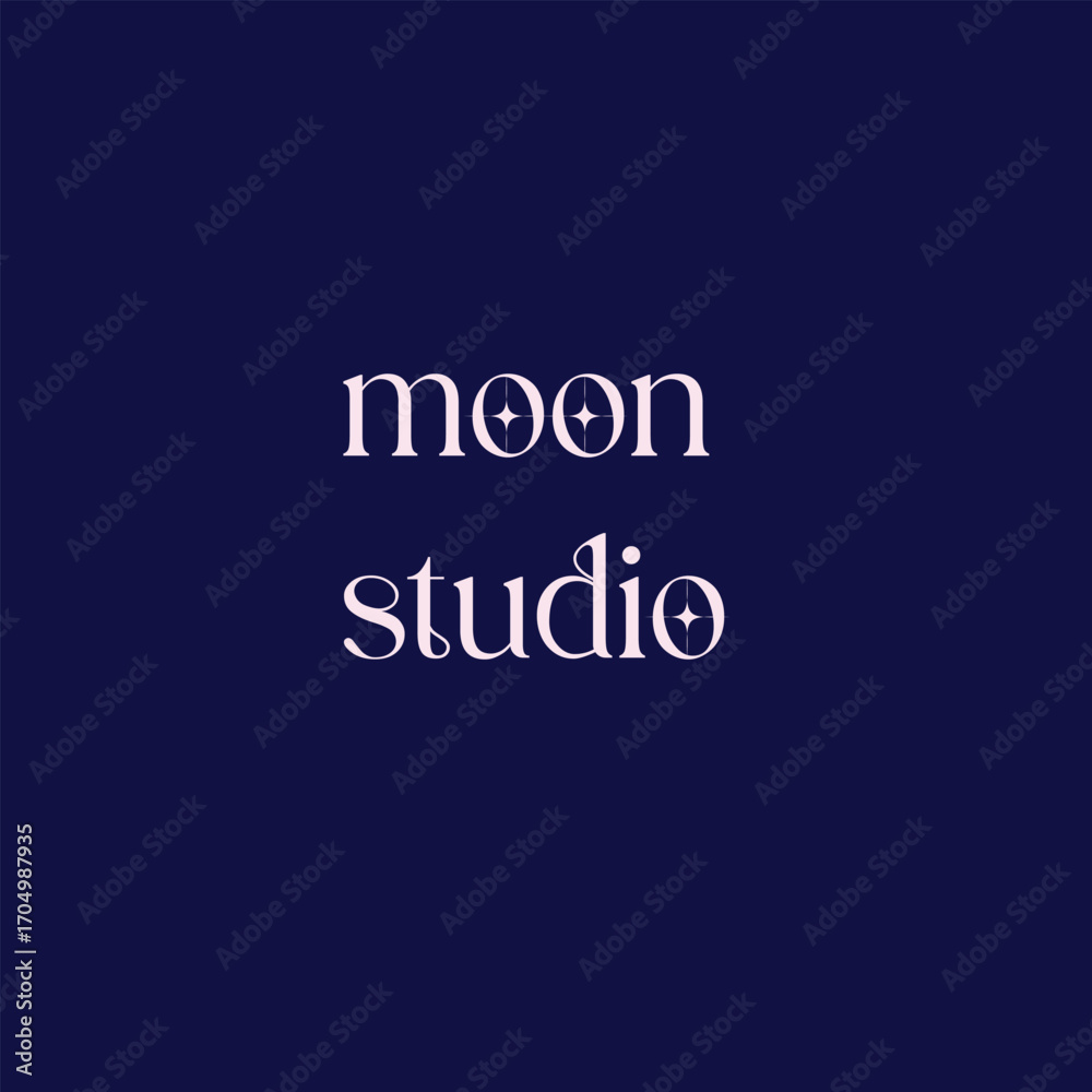 Fototapeta premium This logo features the words “Moon Studio” with a star in the center of the letter “o” in the word moon. The star element reinforces the themes of night, creativity, and imagination, logotype, photo, 