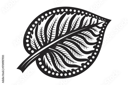 Isolated decorative leaf in black shows an ornamental border design