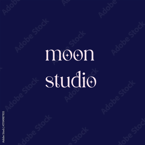 This logo features the words “Moon Studio” with a star in the center of the letter “o” in the word moon. The star element reinforces the themes of night, creativity, and imagination, logotype, photo, 