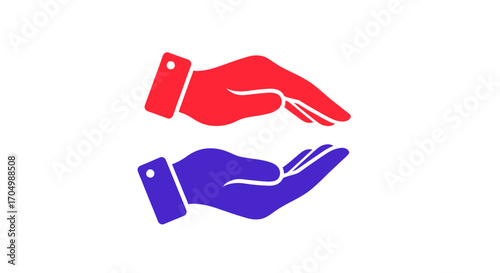 Red and blue hands symbolizing protection and giving.