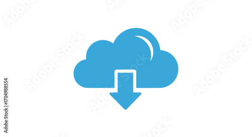 Blue Cloud Download Icon Representing Data Storage and Transfer.