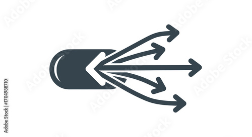 Capsule with Arrows: Symbolizing Distribution and Dissemination.