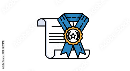 Certificate of Achievement with Blue Ribbon and Gold Medal.