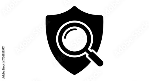 Security analysis icon with a shield and magnifying glass.