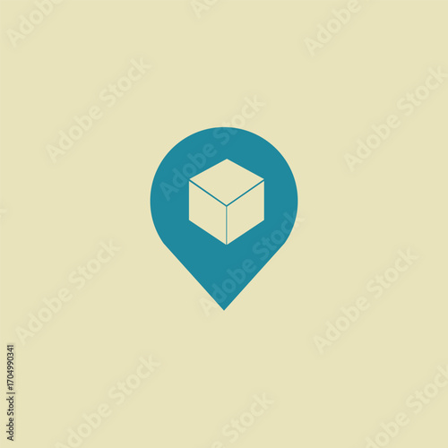 This logo features a location pin icon as its main element, with a modern and simple design. In the center of the pin is a box silhouette that symbolizes a package or item. 
