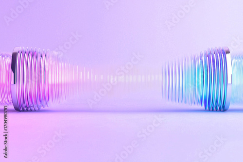 Colorful sound waves create mesmerizing visual effect, showcasing amplitude modulation in radio waves with vibrant hues of pink and blue