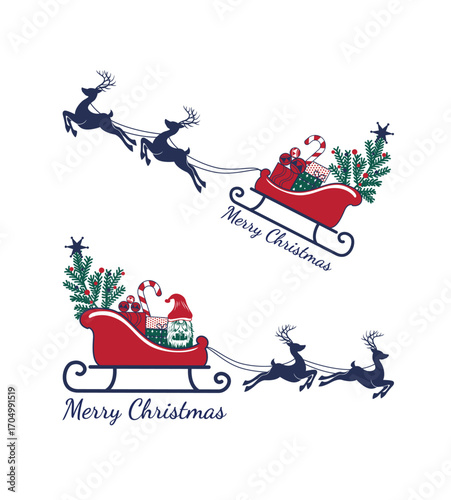 Christmas Sleighs with Reindeer and Gifts