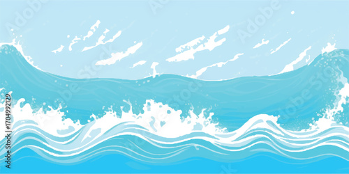 Abstract illustration of ocean waves in shades of blue and white colors