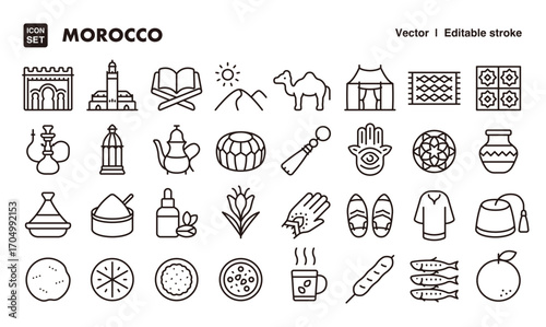 Morocco line icon set. Vector editable stroke icon.