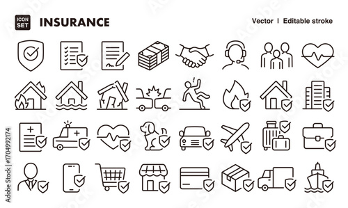 Insurance line icon set. Vector editable stroke icon.