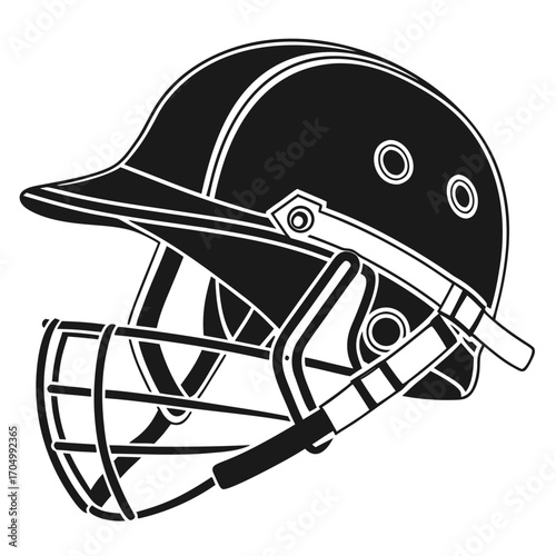 Black and white illustration of a cricket helmet