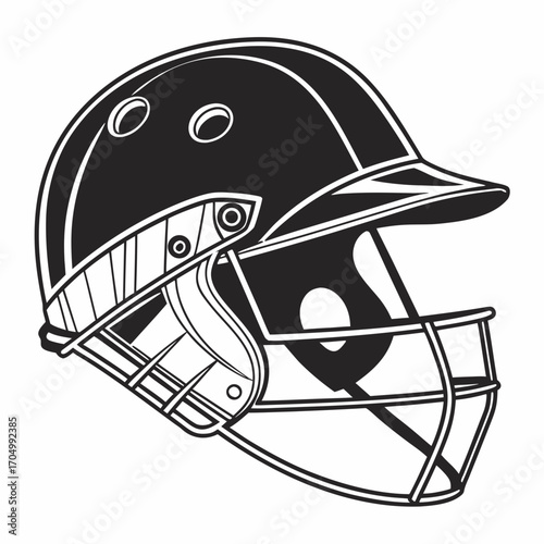 Black and white illustration of a baseball catcher s helmet