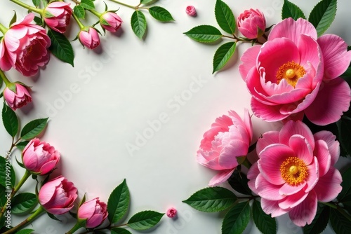Intricate blooming roses & peonies, lush leaves, vintage, fabric, threads