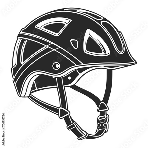 Stylized black and white bicycle helmet illustration