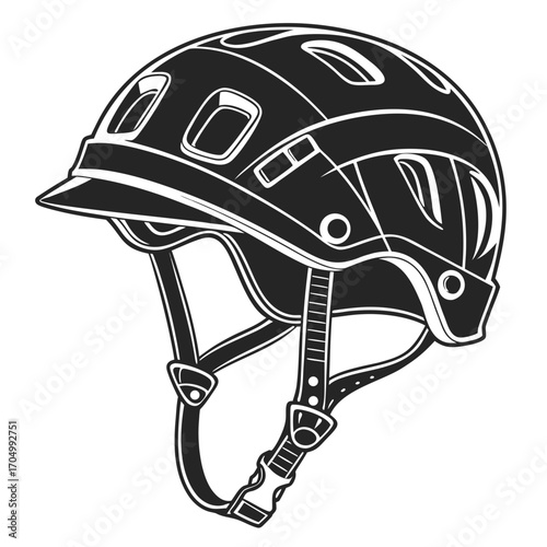 Black and white illustration of a bicycle helmet
