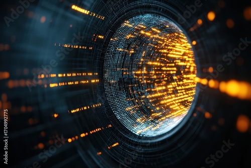 A digital illustration depicting a glowing sphere with vibrant lines and dots, suggesting themes of technology and data flow.