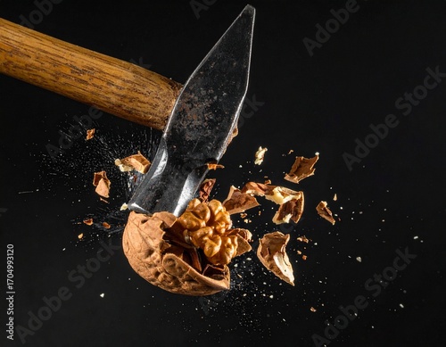 A hammer smashing a walnut 