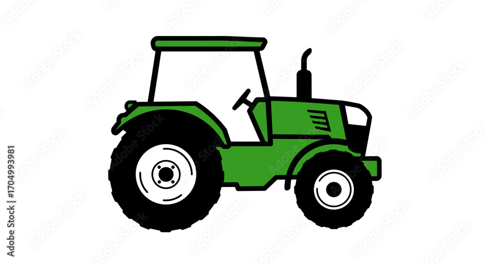 Obraz premium Green tractor with black wheels on a white background.