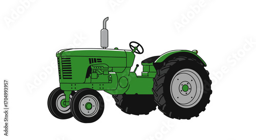 Green tractor with large rear tires on a white background.