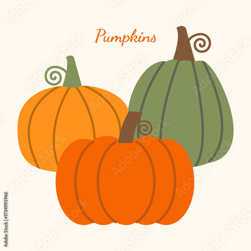 Hand-drawn colorful pumpkins vector icon illustrations. Vector illustration for Autumn harvest, Harvest Festival, or Thanksgiving Day. Environmentally friendly.