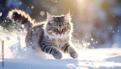 Playful cat in snowy landscape