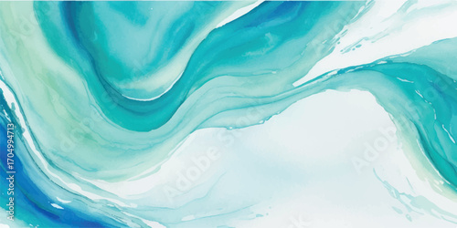 Abstract Water Color Painting with Shades of Blue and Turquoise Artistic Design