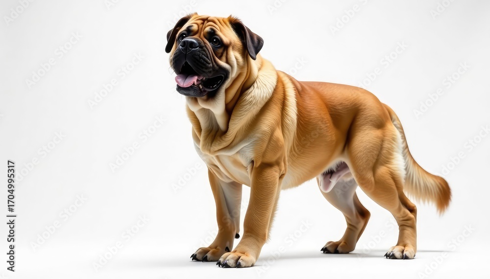 Obraz premium Majestic mastiff, powerful stance, white background, dog, muscle