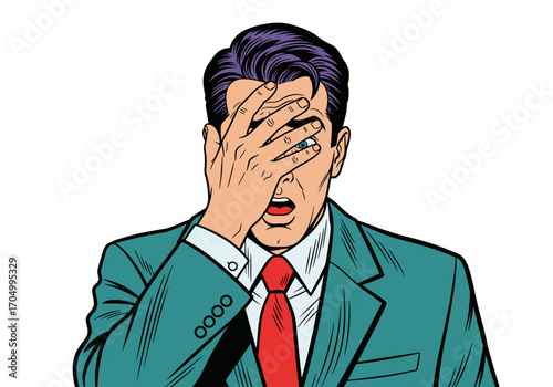 Businessman facepalming in frustration showing disappointment and regret over a bad decision
