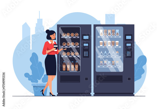 Modern office vending machines offering snacks drinks and hot beverages for employees sustenance and refreshment