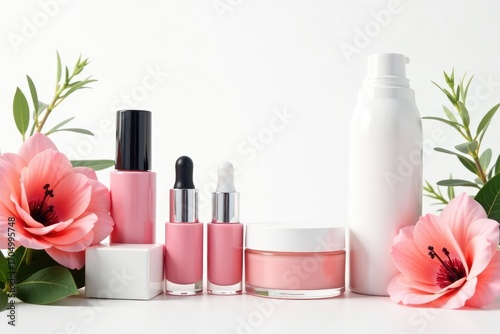 Pure white backdrop showcasing cosmetic items, background, tubes, studio