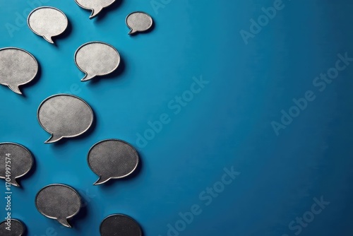 Subtle grey speech bubble pattern on dark blue backdrop, dark blue, speech bubble