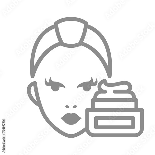 Face hydrating cream lotion bottle vector icon. Woman and moisturizer hydration outline.