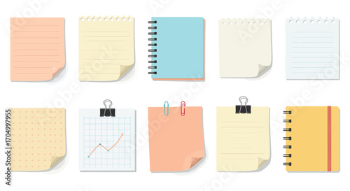 various colorful notebooks and papers organized neatly