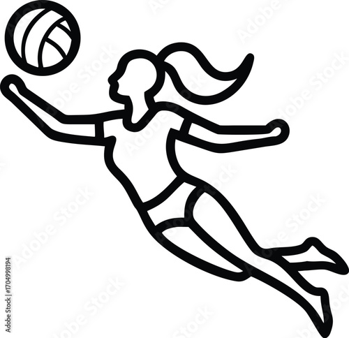 Woman playing volleyball, jumping to hit the ball