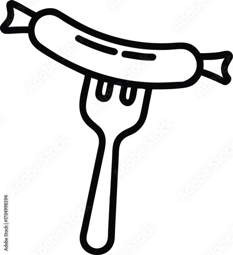 Line art icon of a sausage on a fork