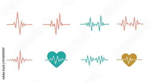 heart monitor lines with colorful hearts showing health status