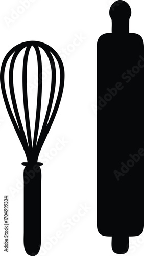 Silhouette of a whisk and a rolling pin