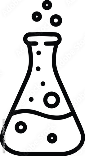 Simple black and white line drawing of a laboratory flask with bubbling liquid