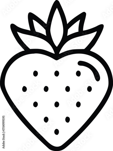 Simple black and white line art icon of a strawberry