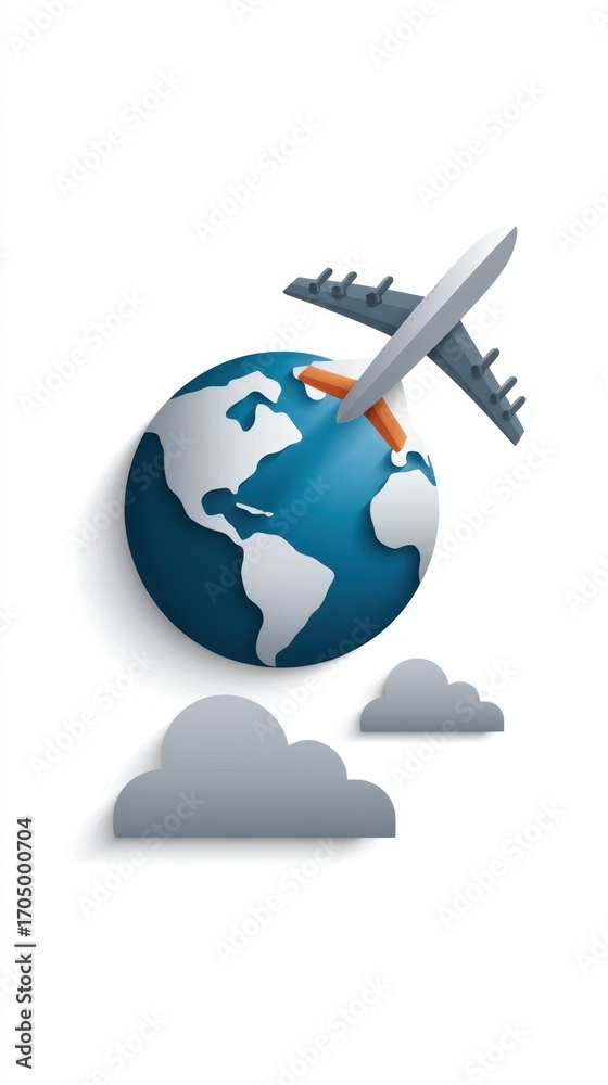 Naklejka premium Majestic airplane soaring above the earth, a breathtaking view of clouds and globe