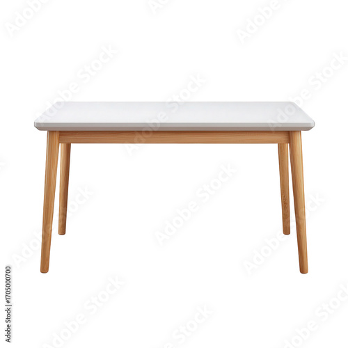 Modern white rectangular table with wooden legs isolated on transparent background