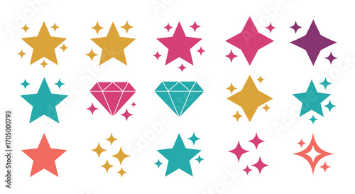 colorful stars and diamonds arranged in playful pattern