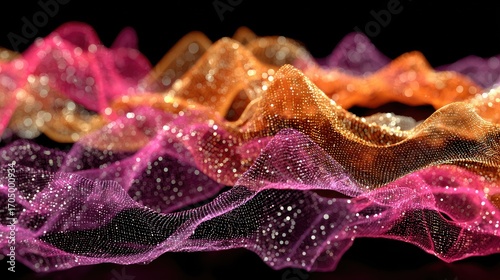 Abstract swirling ribbons of shimmering pink and gold