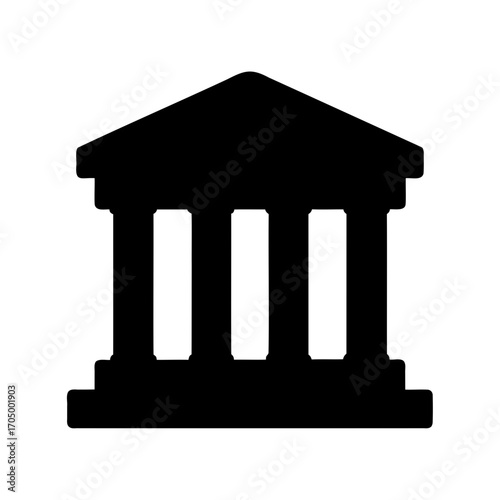 Black silhouette of a classical building representing bank, court, or university